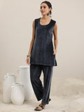 Libas Womens Solid Velvet Co-Ord Set For Women Grey L