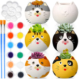Pasimy 6 Set DIY Ceramic Succulent Planter Pots Paint Your Own Flower Pots Craft Kit Unpainted Bisque Paintable Flowerpot with B