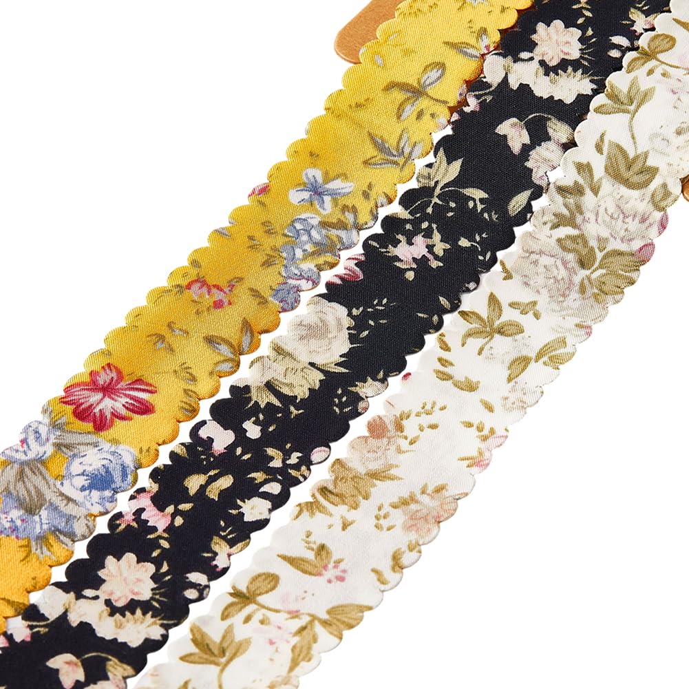 CABODYALS 3 Rolls 6 Yards 1 Inch Flower Printed Ribbon Set Vintage Double Face Colorful Floral Pattern Wavy Edge Polyester Fabri