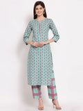 Gosriki Women'S Cotton Straight Kurta With Pant (Kpt-Cot-10029-Sea Green_L-Go_Sea Green_Large),Sea Green,,B09LSB51J8