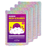 Kuwish Rainbow Mesh Scrubber Set 4 Pack MultiColor, MultiPurpose, Durable and NonScratch Cleansing Sponges for Kitchen, Bat