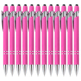 SHIBASHAN Ballpoint Pens with Stylus Tips,12 Pcs Pink Retractable Metal Stylus Pen for Touch Screens, 1.0 mm Black Ink