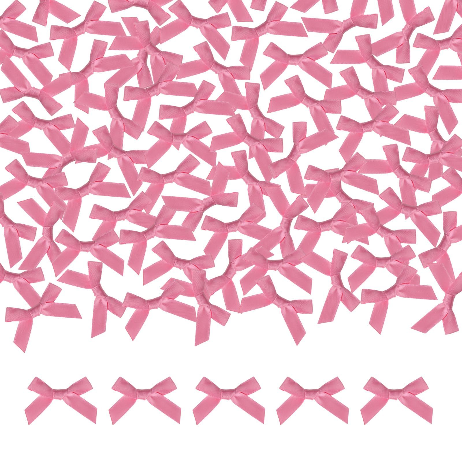 Meseey 100 Pcs Mini Pink Satin Ribbon Bows with Tape 1.5 Inch Self Adhesive Craft Bows Flowers Appliques DIY Craft for Sewing, S