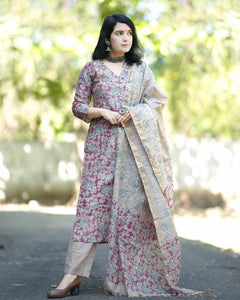 Gosriki Women'S Cotton Blend Printed Straight Kurta With Pant & Dupatta (Moringa Pink-Gs_S_Pink_Small),Pink,,B0D4DR4876