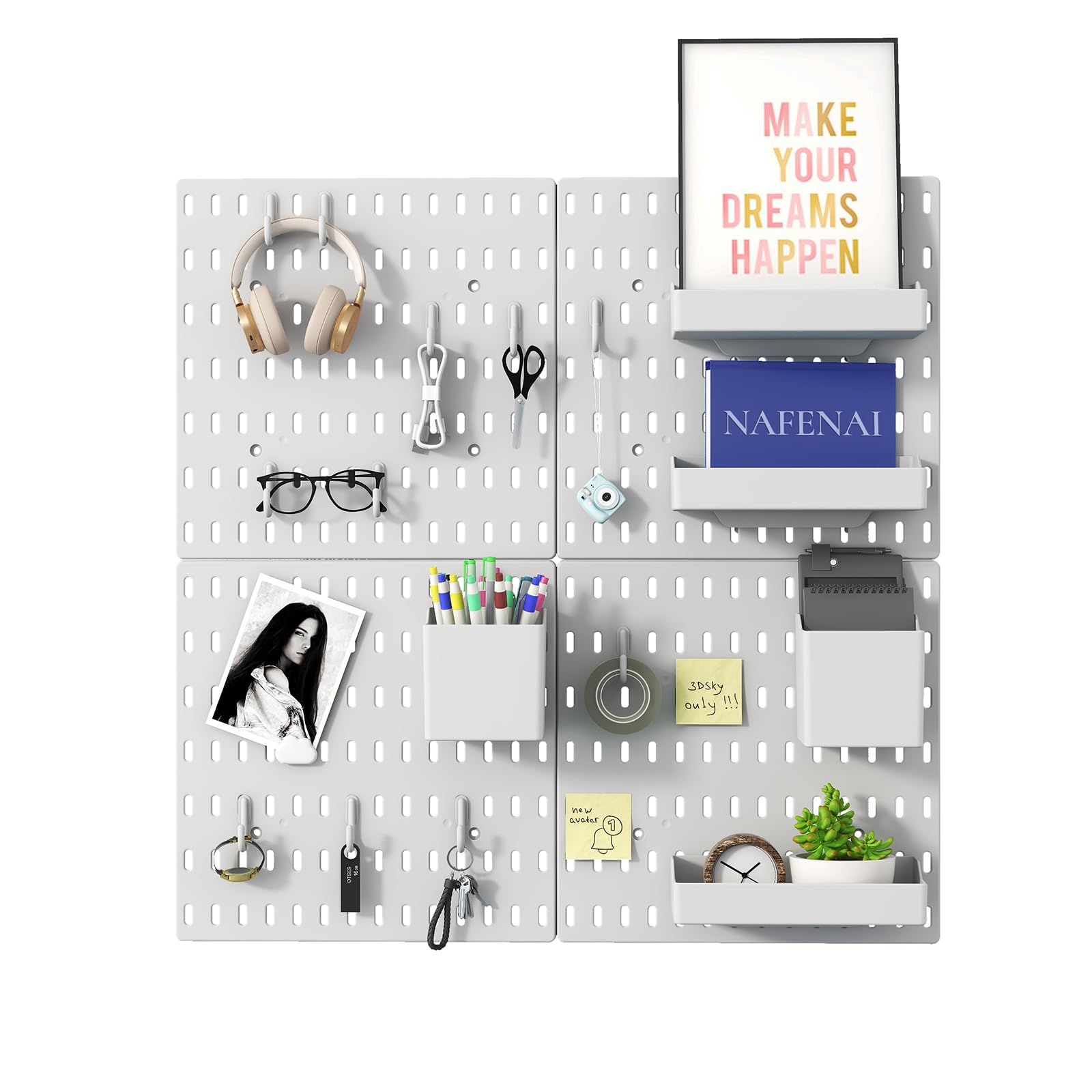 Nafenai Pegboard Combination Wall Organizer Kit,4 Pieces Peg Board and 11 Accessories Modular Hanging,Wall Mount Display Pegboar