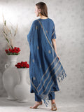 Anni Designer Women'S Rayon Blend Anarkali Printed Kurta With Pant & Dupatta (Berlin Kerosin-Vks05_L_Dark Blue_Large),Dark Blue,L,Rayon Blend,Anarkali,