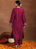 Libas Gerua Womens Yoke Design Silk Blend Straight Kurta With Trousers Maroon Xl