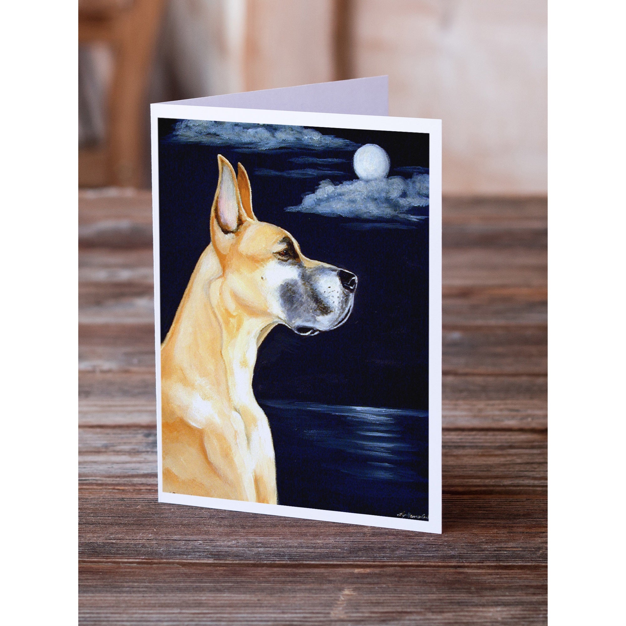 Fawn Great Dane Moonlight Stroll Greeting Cards And Envelopes Pack Of 8