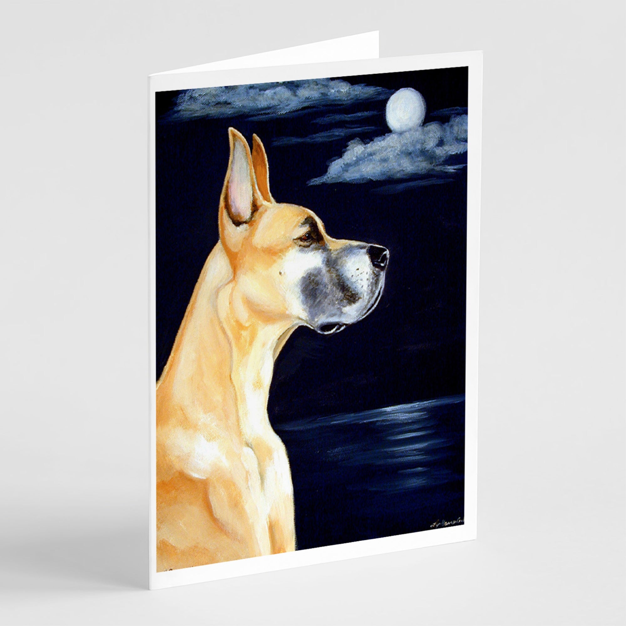 Fawn Great Dane Moonlight Stroll Greeting Cards And Envelopes Pack Of 8