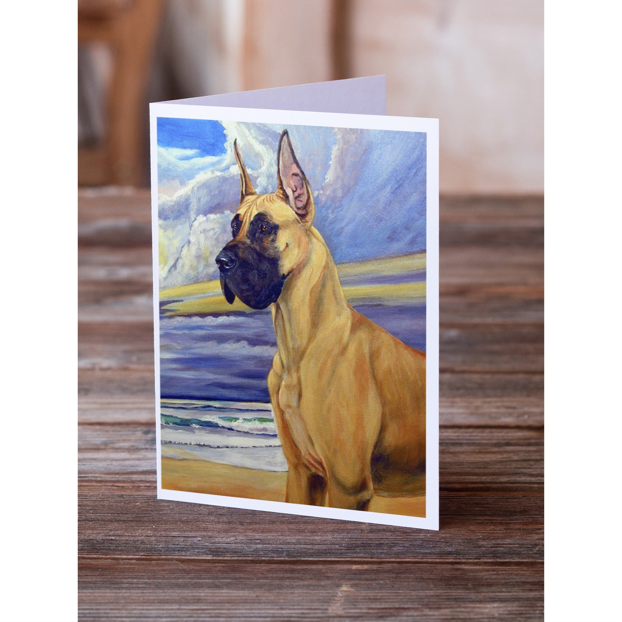 Fawn Great Dane At The Beach Greeting Cards And Envelopes Pack Of 8