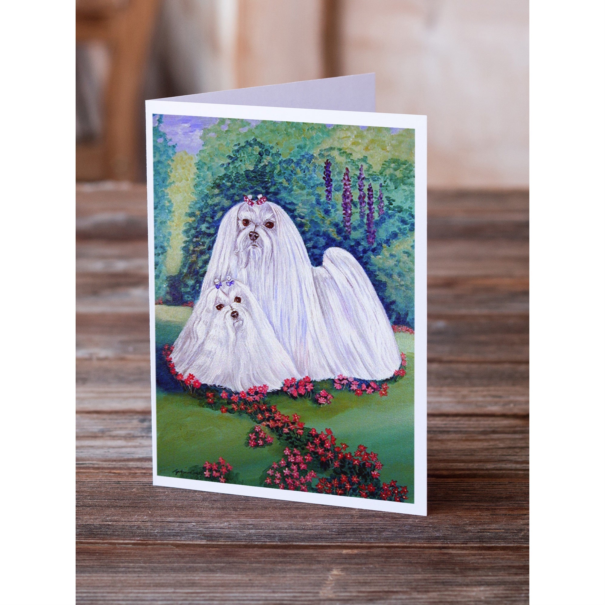 Maltese Momma And Puppy Greeting Cards And Envelopes Pack Of 8