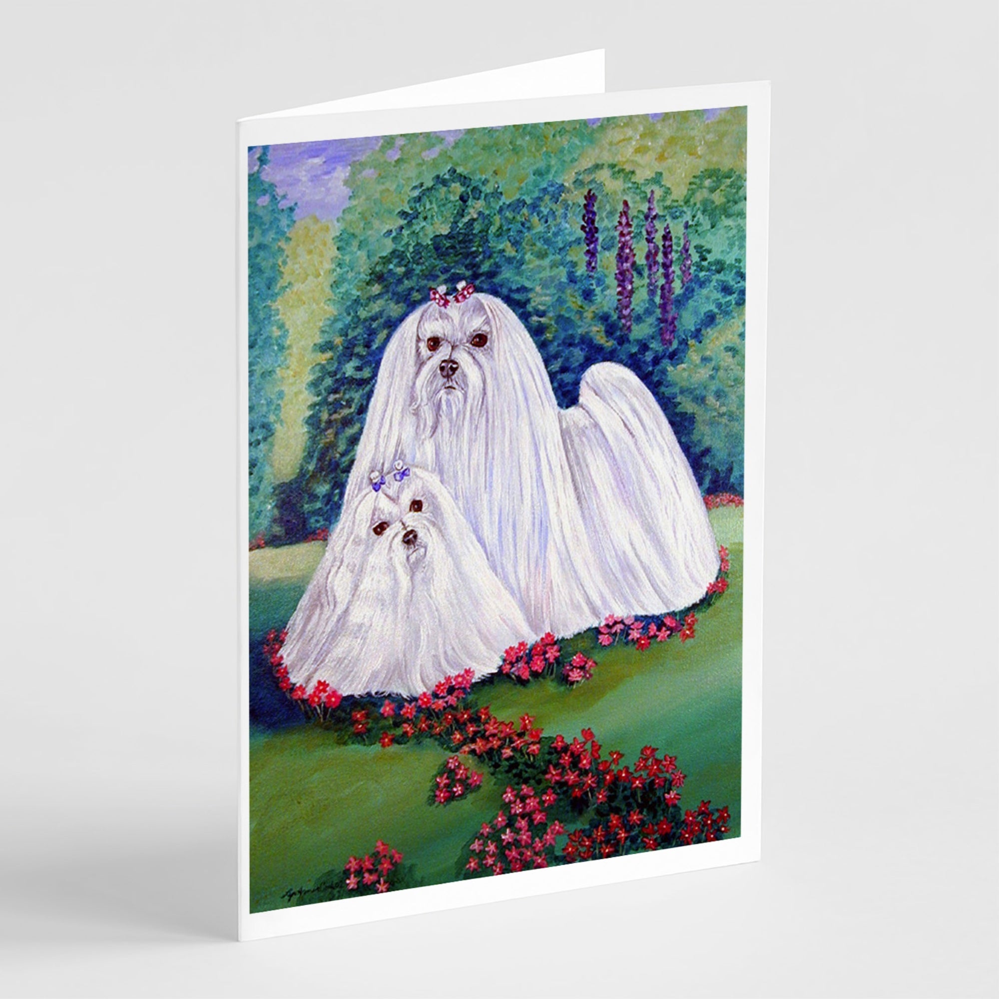 Maltese Momma And Puppy Greeting Cards And Envelopes Pack Of 8