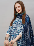Anni Designer Women'S Rayon Blend Anarkali Printed Kurta With Pant & Dupatta (Yutika Blue-Nw_3Xl_Blue_Xxx-Large),Blue,3XL,,,