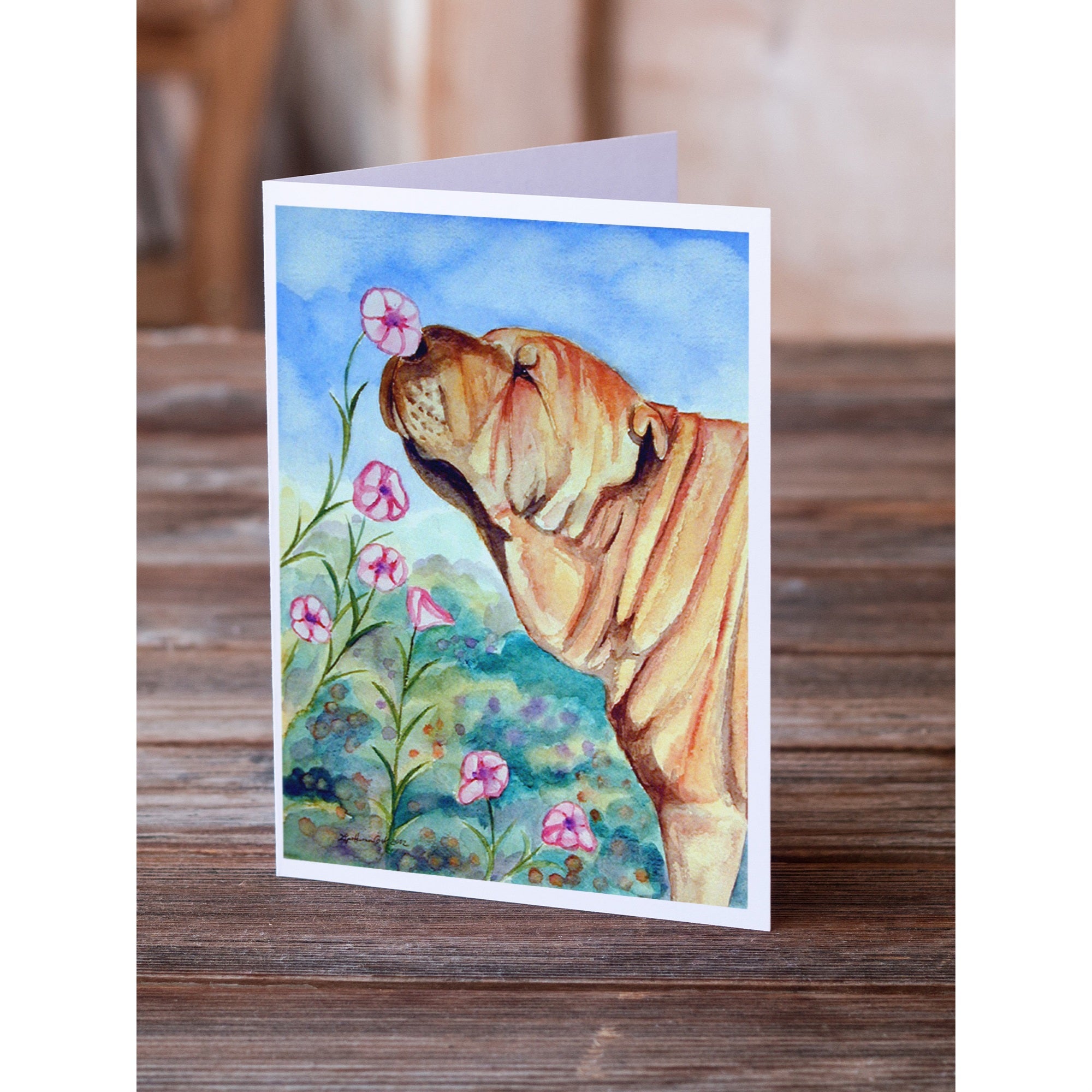 Shar Pei Smell The Flowers Greeting Cards And Envelopes Pack Of 8