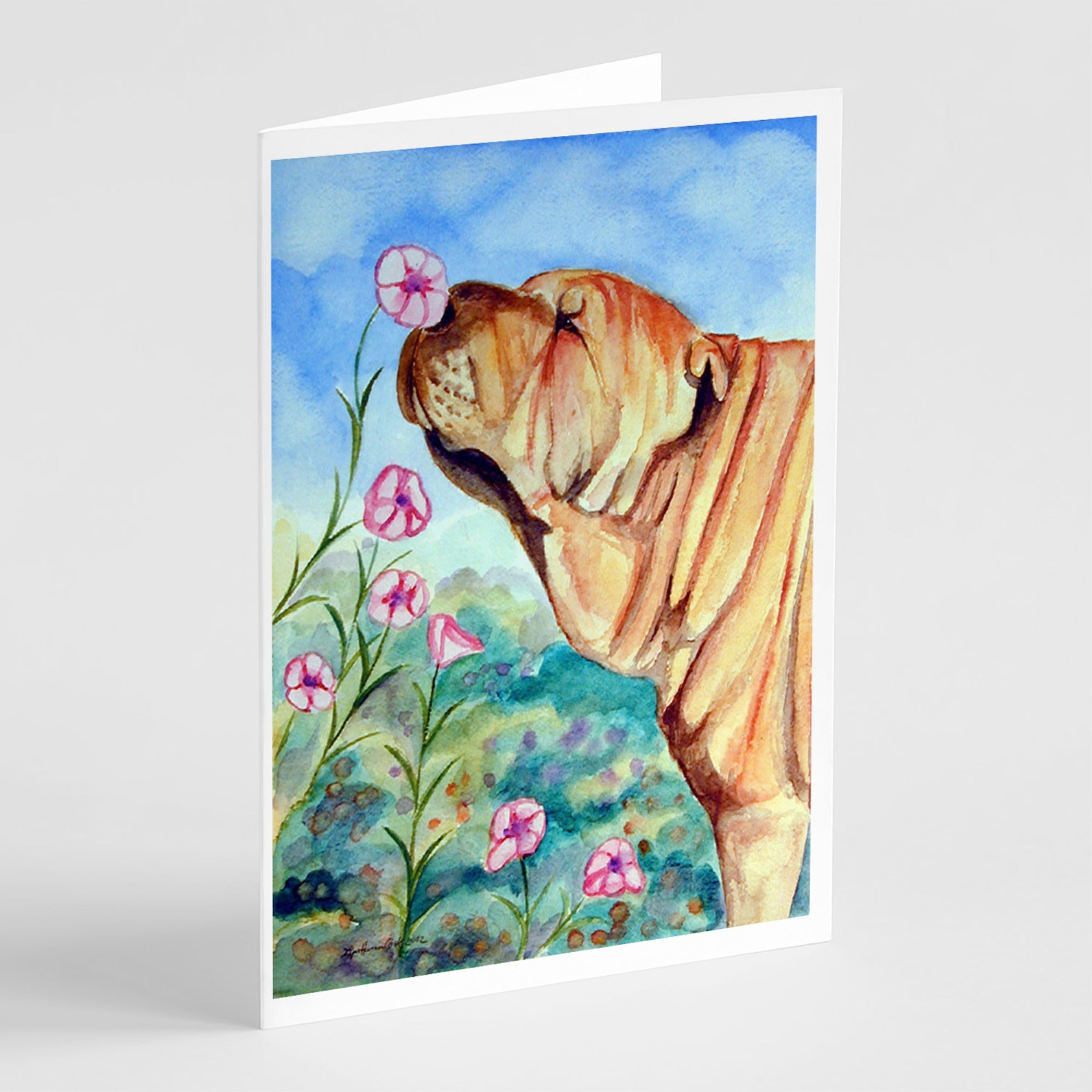 Shar Pei Smell The Flowers Greeting Cards And Envelopes Pack Of 8