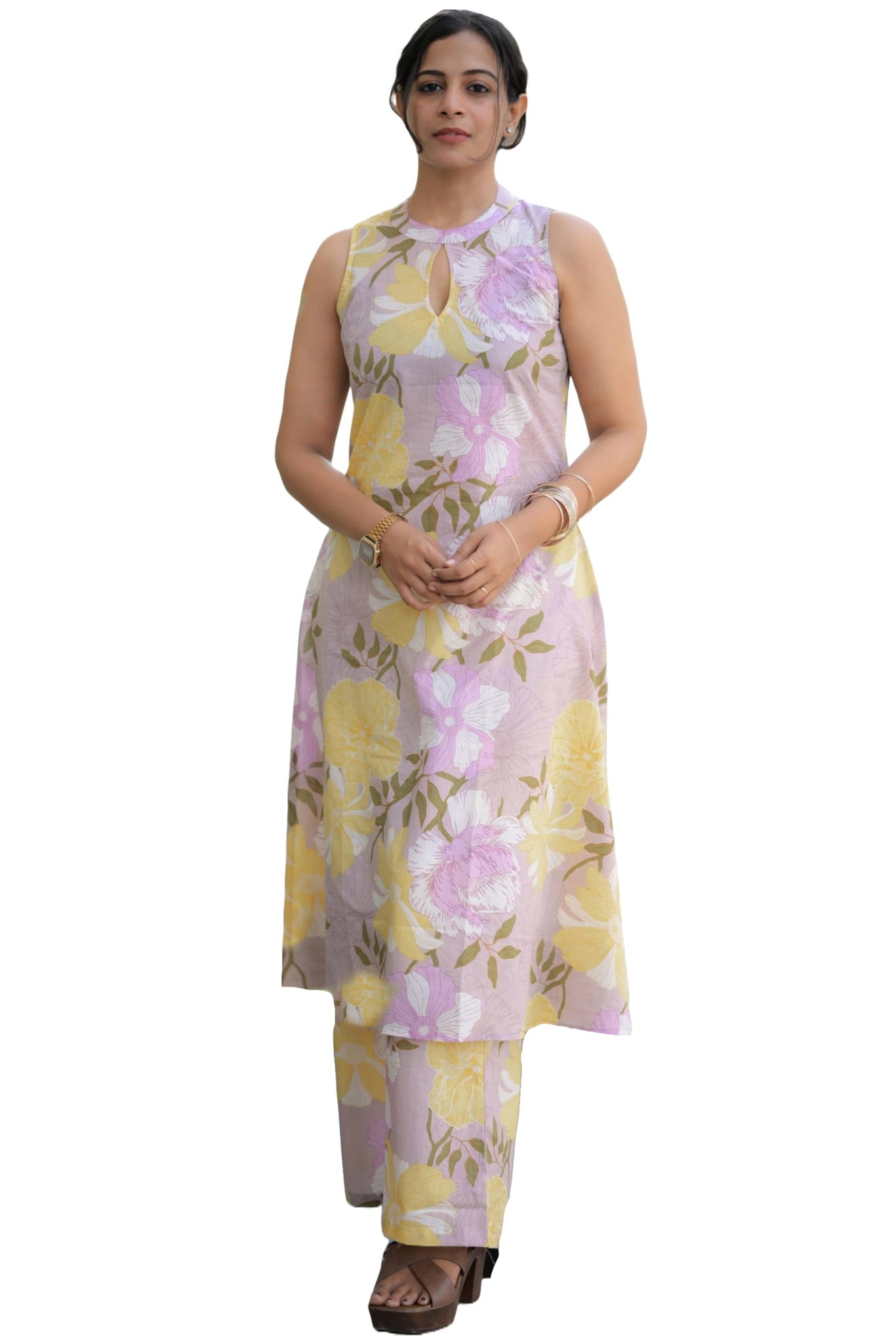 Anni Designer Women'S Rayon Viscose A-Line Printed Kurta With Palazzo (Angu Purple_L_Purple_Large),Purple,L