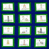 Themed Stamped White Quilt Blocks 9X9 12/PkgLighthouses