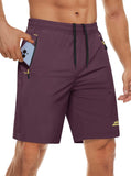 MAGCOMSEN Mens Hiking Shorts with Zipper Pockets Athletic Quick Dry Running Shorts Mens for Fishing Travel Camping Purple Red