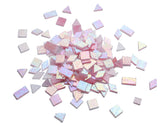 Lanyani Iridescent Stained Glass Mosaic Tiles for Art Craft, 200 Pieces, 4 Shapes Mixed,Opaque Pink