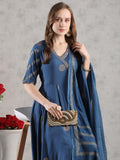 Anni Designer Women'S Rayon Blend Anarkali Printed Kurta With Pant & Dupatta (Berlin Kerosin-Vks04_Xl_Dark Blue_X-Large),Dark Blue,XL,,,