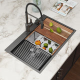 Couoko 33X22 Black Kitchen Sink Drop In Kitchen Sink Workstation 16 Gauge Stainless Steel Gunmetal Black Nano PVD Single Bowl Ha