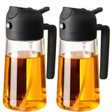 SWEET VIEW 2PCS Oil Sprayer for Cooking, 470ml 2 In 1 Sprayr & Pour, Glass Olive Oil Dispenser Pourer for Kitchen, Air Fryer, Co