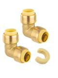 (Pack of 2) EFIELD 1/2-inch 90-Degree Elbow, Push-Fit Brass Fittings to Connect Copper, PEX, CPVC Pipe with 1/2 Disconnect Clip