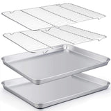 TeamFar Baking Sheet with Rack Set of 4, 20 14 1.2, Half Size Stainless Steel Cookie Sheet Baking Pans with Cooling Rack Set, 