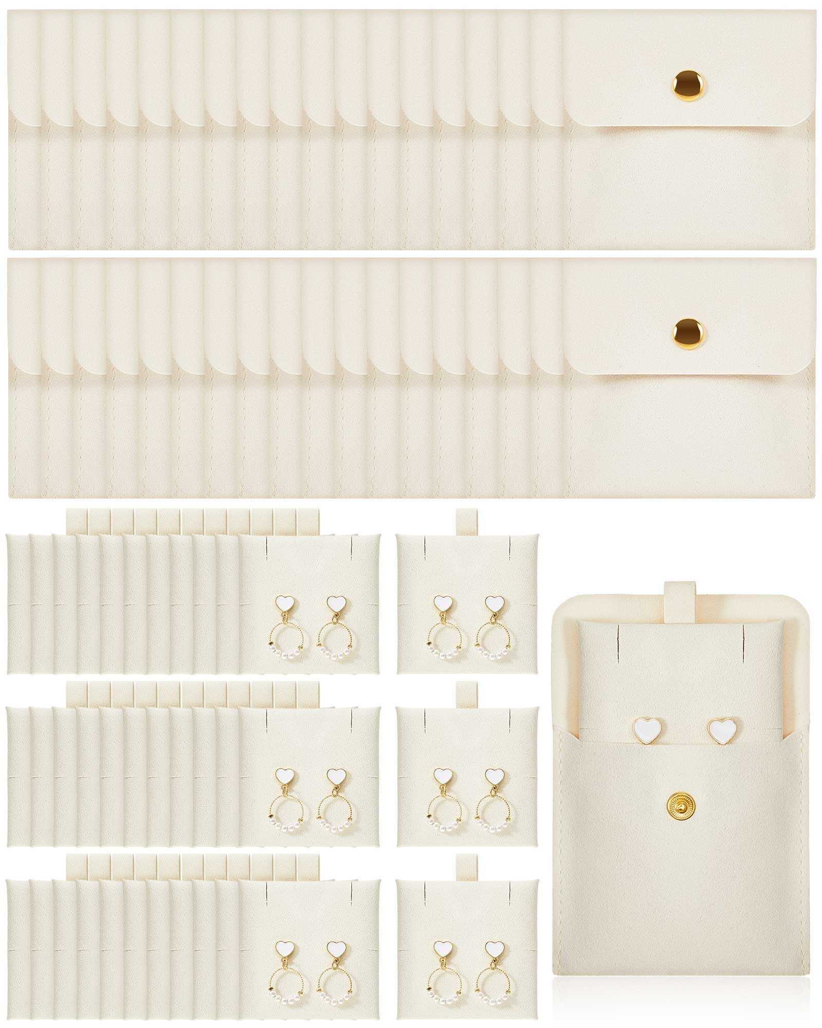 Ferreve 36 Pcs Microfiber Jewelry Pouch with Insert Pad Snap Button 8x8cm Jewelry Packaging Gift Bags for Rings Necklace Bracele