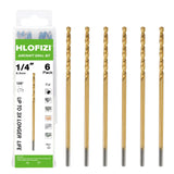 HLOFIZI 1/4 x 6 Inch Extra Long Drill Bits (6 Pack), Aircraft Drill Bit Titanium M2 High Speed Steel for Wood, Plastic, PVC, Thi