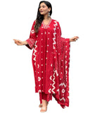 Gosriki Women'S Rayon Viscose Printed Anarkali Kurta With Palazzo & Dupatta (Chakrika Red-Gs_M_Red_Medium),Red,,B0DS181XBL