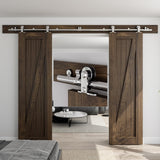 CCJH 7.5FT Stainless Steel Sliding Barn Door Hardware Kit, Top Mount Wooden Door Hardware for Double Doors, Fit 22 Wide Door Pan