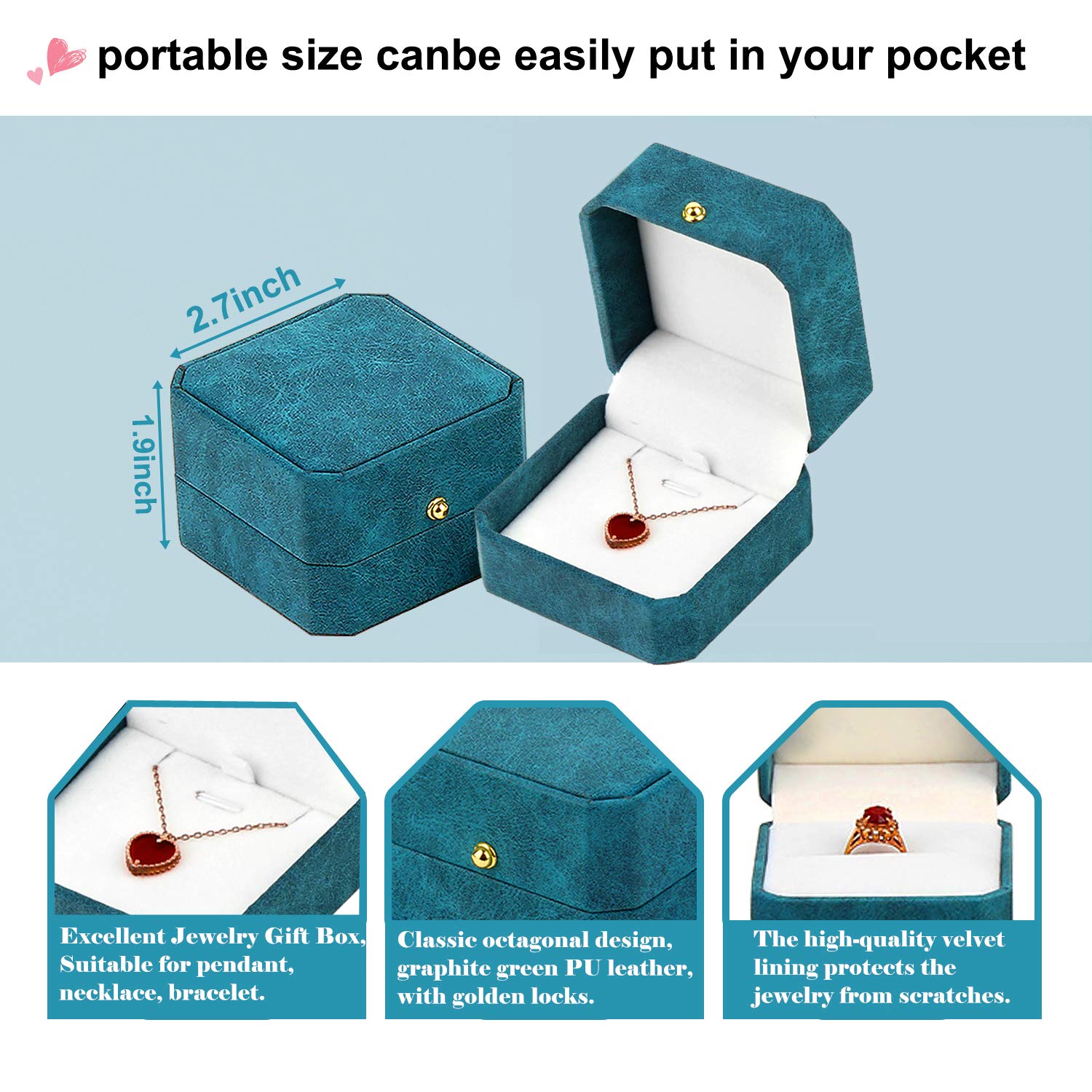 NuAngela Pendant Box, Jewelry Gift Box For Necklace Bracelet, PU Leather Display Case For Ceremony, Engagement, Wedding, Proposa