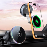 CloudValley 15W for MagSafe Car Mount Charger with Vacuum Suction Cup, [Rapid Wireless Charging with RGB Light] 360 Rotating Rem