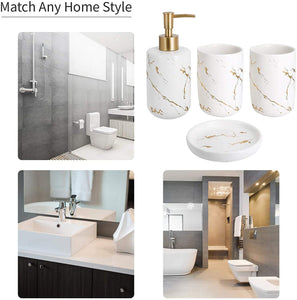 Qulable Cream Bathroom Accessories Set Complete, 4 Pcs Ceramic Bathroom Decorations Accessories Sets Includes Lotion Dispenser,