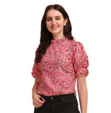 Wedani Women'S Casual Puff Sleeves Ruffled Collor Foral Top (Small Light Pink),Light Pink,S