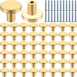 Therwen 50 Pcs Cabinet Knobs Brushed Brass Round Drawer Pulls Closet Door Knobs Mushroom Dresser Solid Hardware with Screws for 