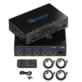 USB 3.0 KVM Switch HDMI 4 Computer 1 Monitor 4K 60Hz SPDIF L/R Extractor- USB Switch for Keyboard Mouse Printer Mac Windows 4 Po