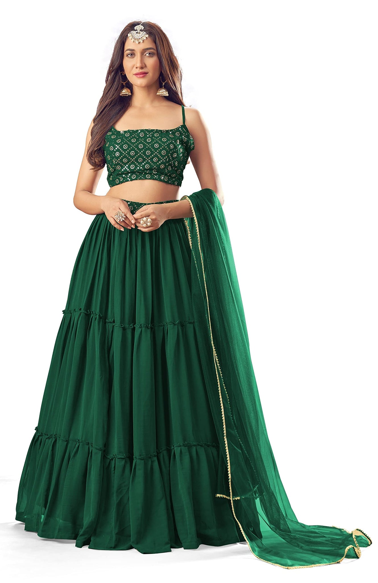 Fashion Basket Women'S Georgette Semi-Stitched Lehenga Choli (Fb-Lh-L8216_Green_Free Size)