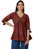 Libas Women'S Cotton Printed Flared Kurti (29068R_Rust