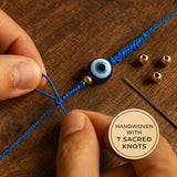 7-Knot Blue Evil Eye Handmade Bracelet Set of 7, Rakhi for Brother, Bhaiya | Adjustable Good Luck Protection Bracelet, Lucky Kabbalah for Men and Women