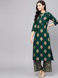 Gosriki Women'S Green & Golden Ethnic Printed Kurta With Palazzos,Green,,B08QD755YL