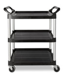 Rubbermaid Commercial Products Heavy Duty 3Shelf Rolling Service/Utility/Push Cart, 200 lbs. Capacity, Black, for Foodservice/R