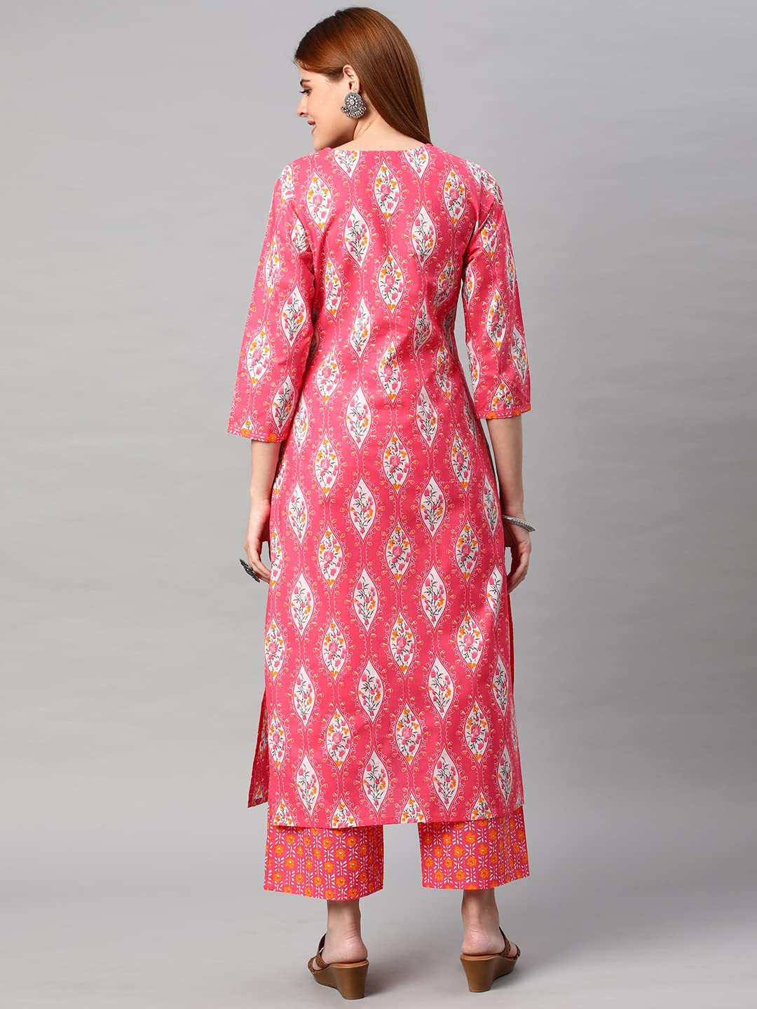 Anni Designer Women'S Cotton Blend Traditional Straight Printed Kurta And Pant Set (Pataka Pink Nw_Xl_Pink_X-Large),Pink,XL,Cotton Blend,Regular,Pants