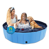 CACSPS Foldable Dog Pool, 71 x 12 Large Kiddie Pool with Hard Plastic, Non-Slip Dog Bath Tub for Outdoor Backyard, Collapsible
