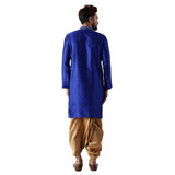 Sojanya (Since 1958, Men'S Blue & Gold Silk Blend Kurta & Dhoti Set, Size: M