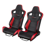 PEXMOR 2 Pcs Reclinable Universal Racing Bucket Seats w/Dual Slider, PU & Carbon Leather Adjustable Race Seats for Cars, Driver 