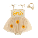 TITKKOP Baby Girl 1st Birthday Clothes One Year Old Tulle Romper Sleeveless Bodysuit Cake Smash Outfits(cream-coloured,12-18M)
