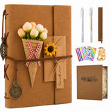 Store2508 Vintage Photo Album Scrapbook Kit, 2In1 Self Adhesive & Kraft Paper Memory Book With Gift Box, Metal Charms, Sticker