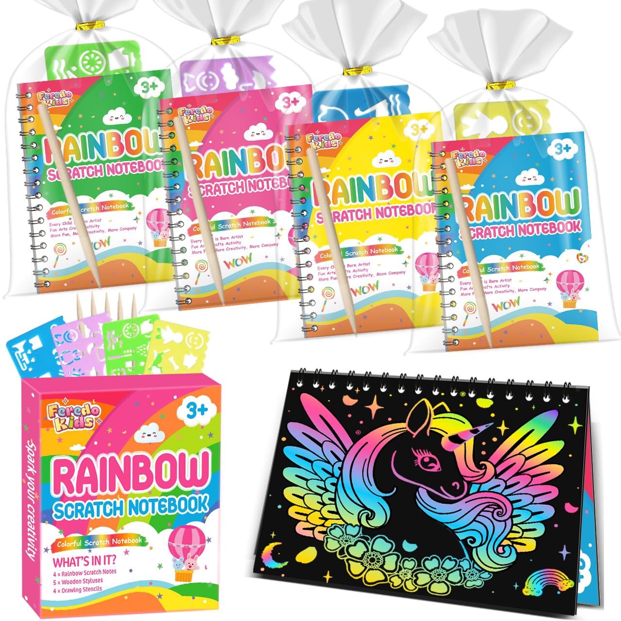 Easter Crafts for Kids Party Favors: 24 Pack Easter Rainbow Scratch Art Notebook Bulk Easter Basket Stuffers for Kids Activities